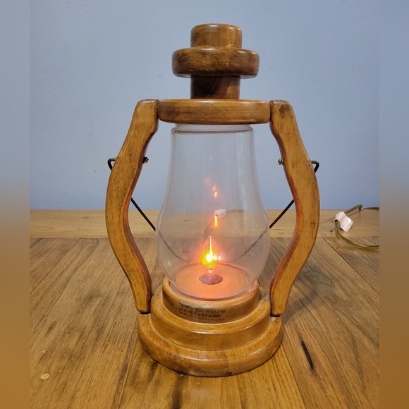 Rustic Wooden Electric Lantern With Glass Chimney And Flickering Light - Picture 7 of 8